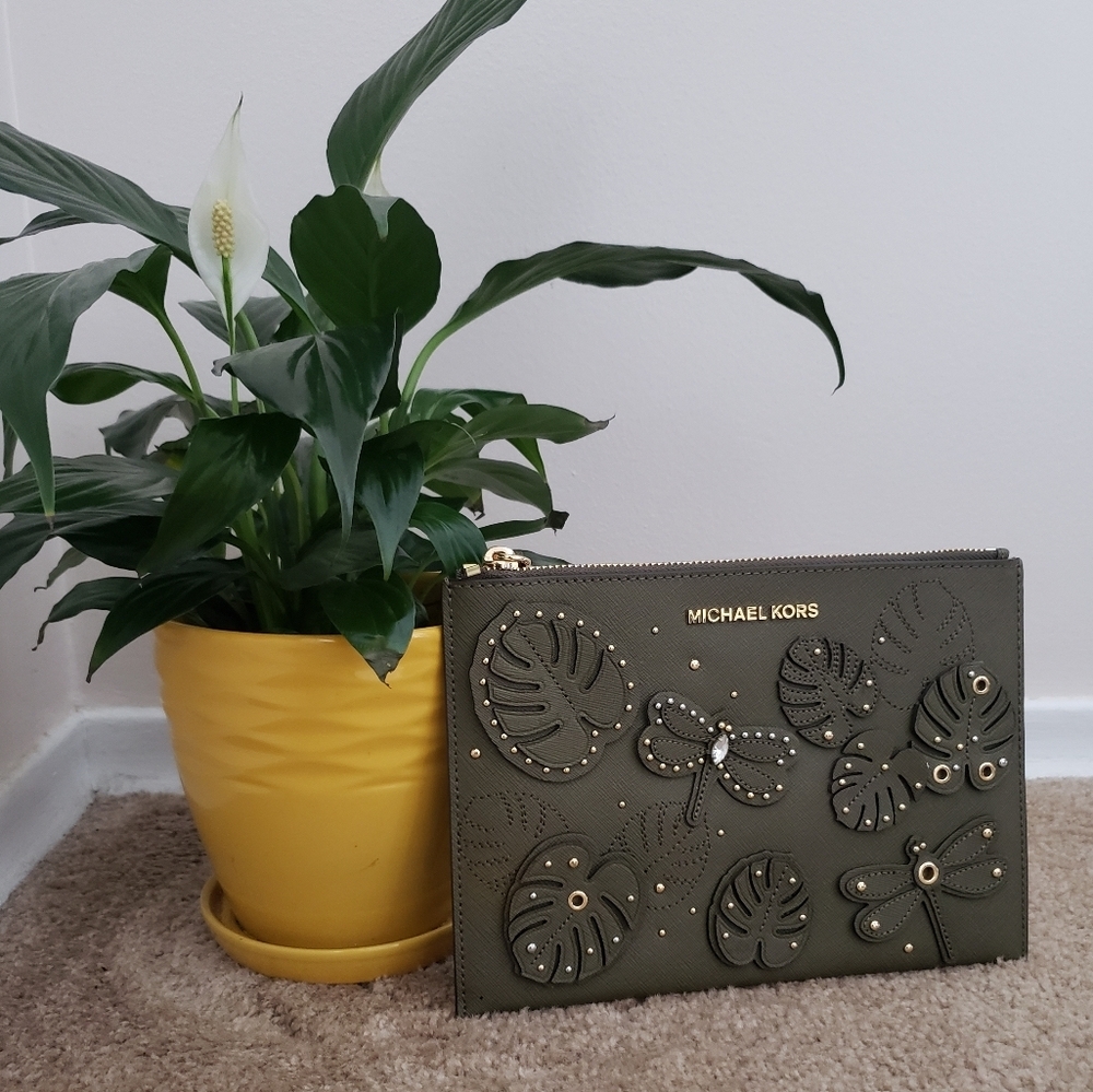 Michael Kors | 3D Dragonfly Leather Clutch Wristlet | Green